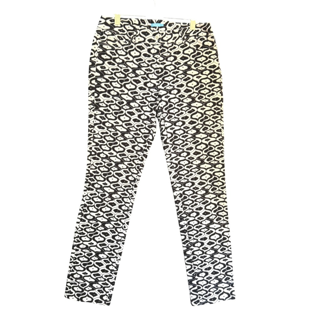 J. McLaughlin Womens Size 8 Pant Black White Geometric Mod Print Ankle Slim Leg